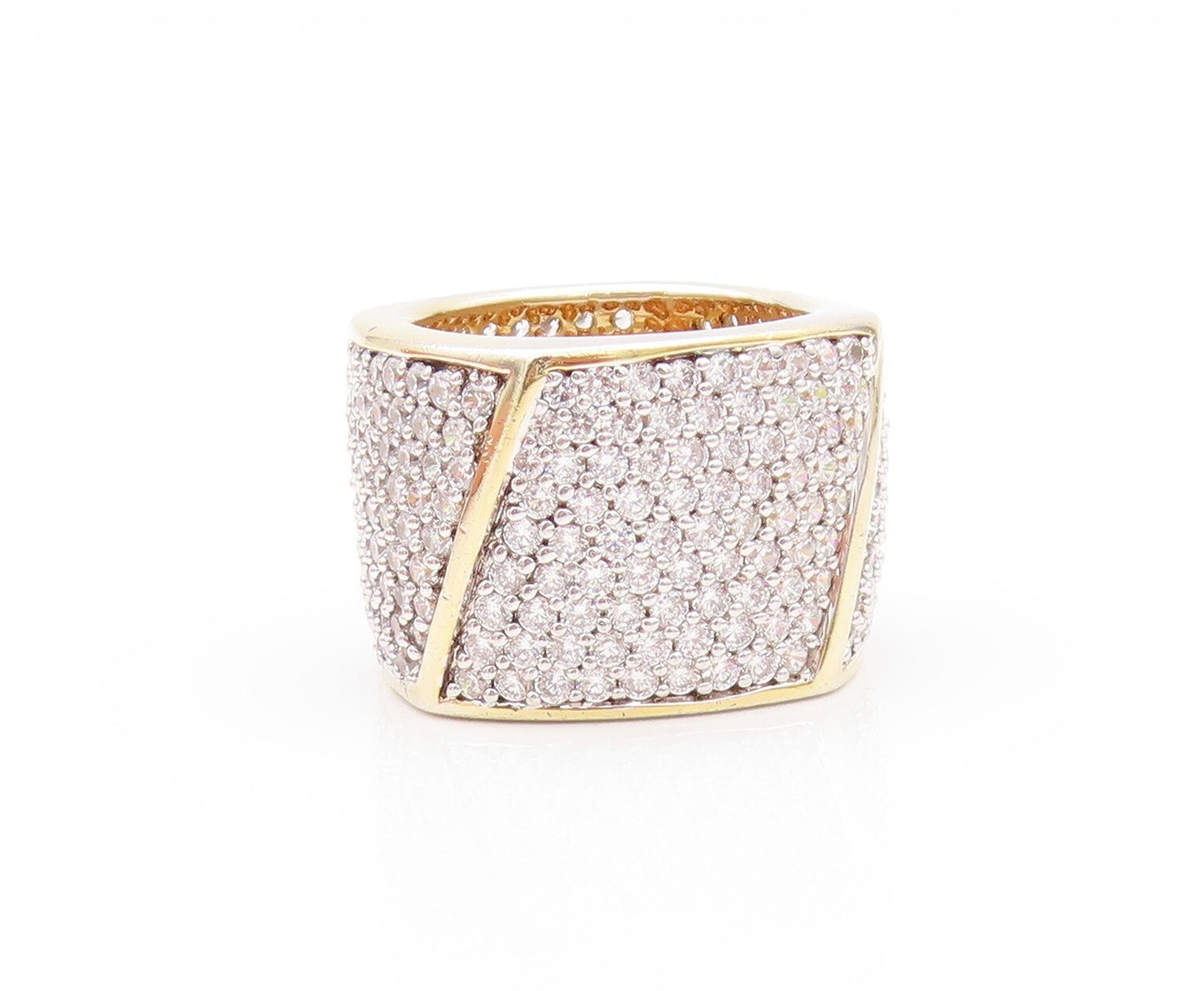 925 Sterling Silver Vintage Ring Gold Plated CZ Cubical Inlay  SZ 7  RG32108