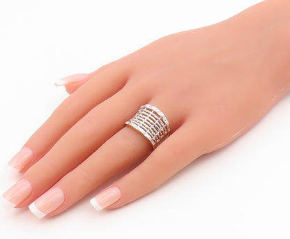 925 Sterling Silver Vintage Ring Two Tone Multi Row CZ Wide Band  Sz 7  RG35620