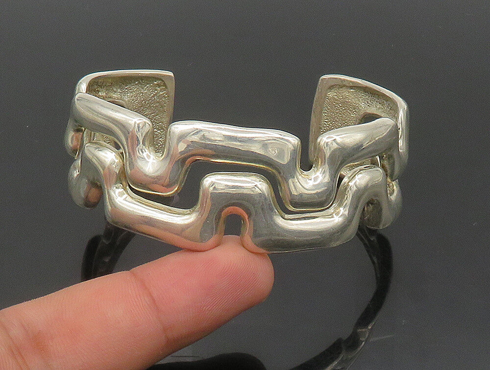 ESPO SIG 925 Silver  Vintage Shiny Open Wavy Design Cuff Bracelet  BT9318