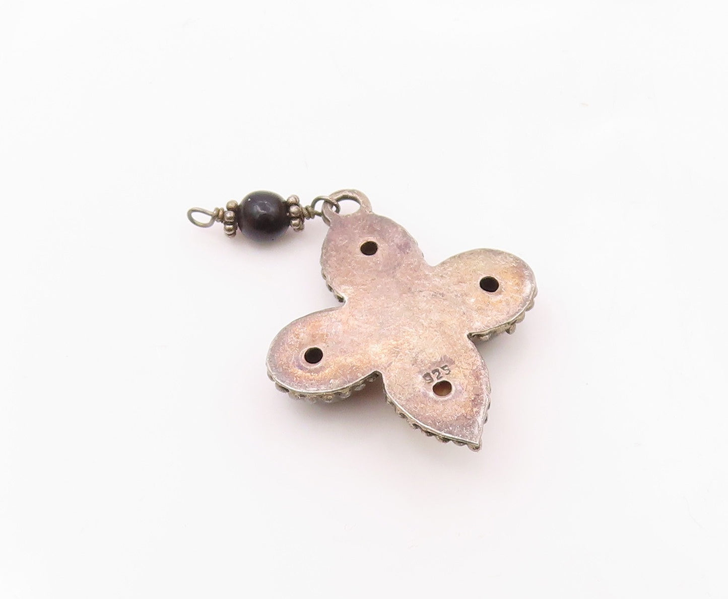 925 Sterling Silver  Vintage Mother Of Pearl & Black Onyx Pendant  PT15690