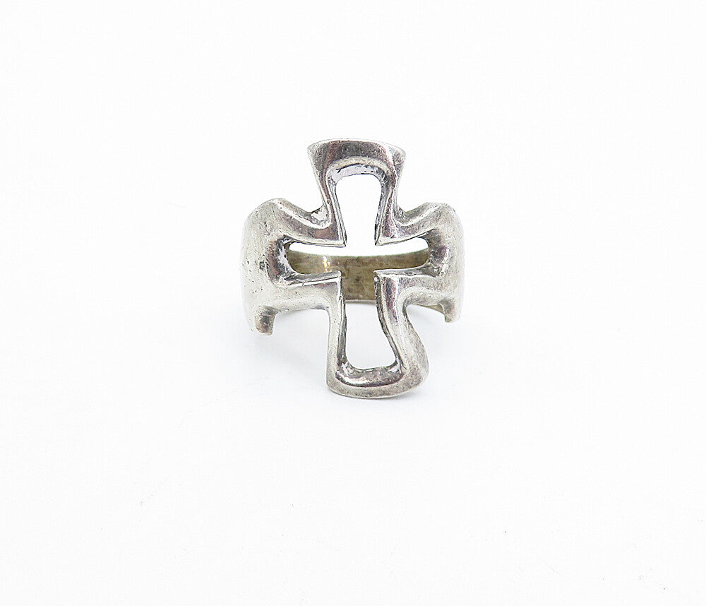 MEXICO 925 Sterling Silver  Vintage Religious Cross Band Ring Sz 4.5  RG3863