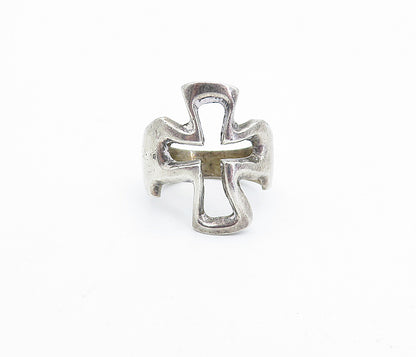 MEXICO 925 Sterling Silver  Vintage Religious Cross Band Ring Sz 4.5  RG3863