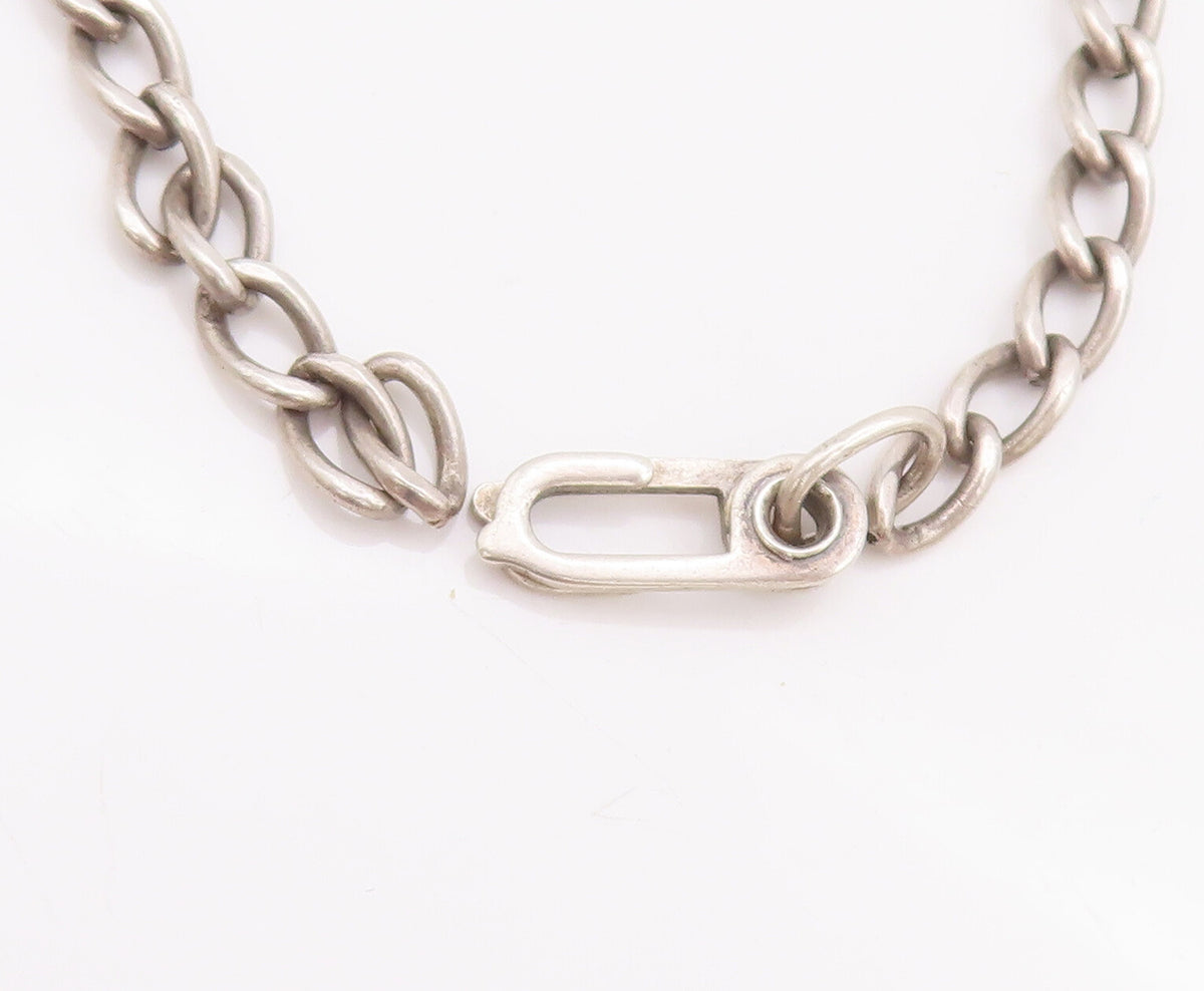 925 Sterling Silver Vintage Bracelet Carved Dangling Charms Amethyst  BT10423