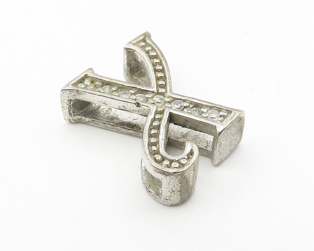 925 Sterling Silver  Vintage White Topaz Letter X Initial Pendant  PT8274