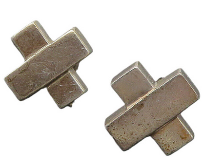 925 Silver & 14K GOLD  Vintage Petite Smooth Crossed Stud Earrings  EG10979