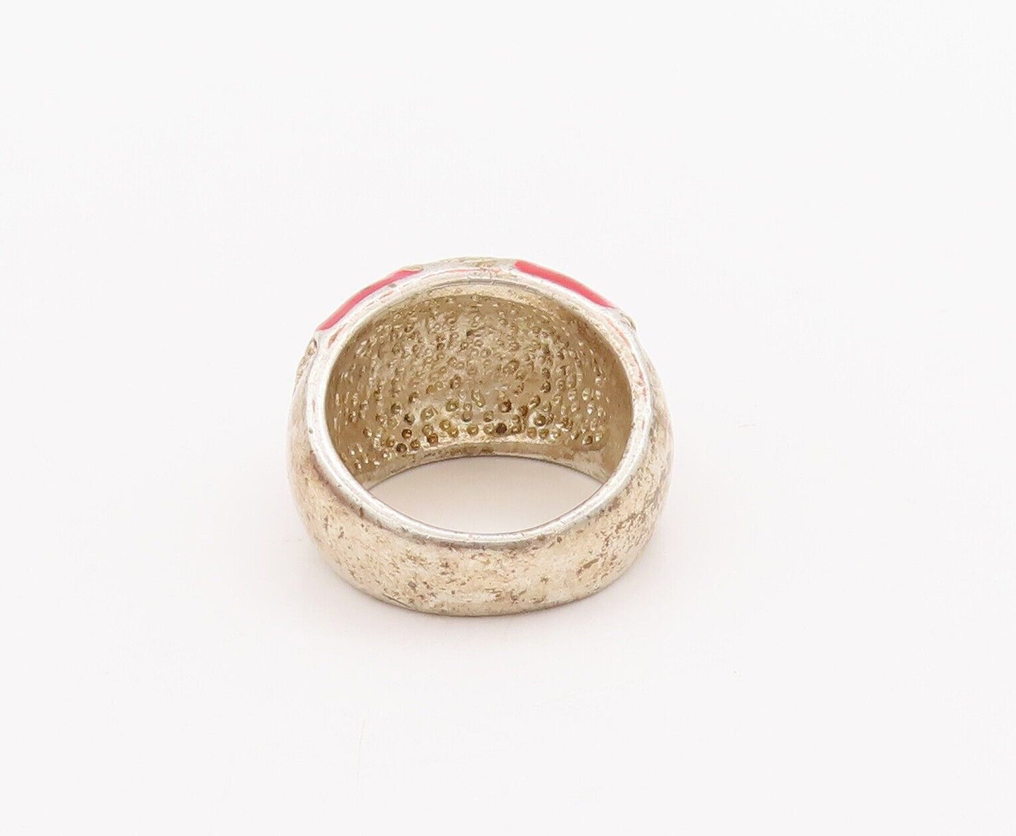 925 Sterling Silver Vintage Ring Gold Plated Enameled Dot Carved  Sz 7.5 RG28369