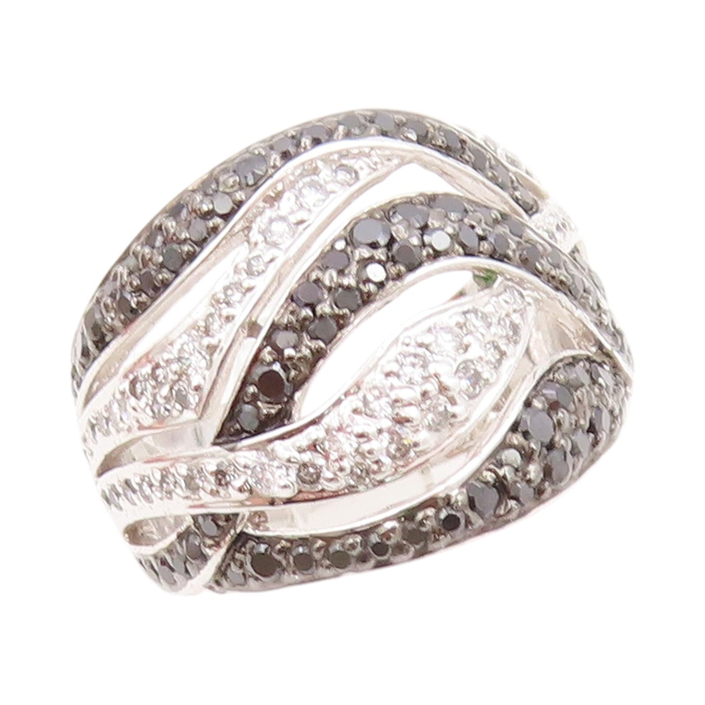 925 Sterling Silver Vintage Ring Swirly Wave Cutout Spinel CZ Inlay Sz 7 RG31840