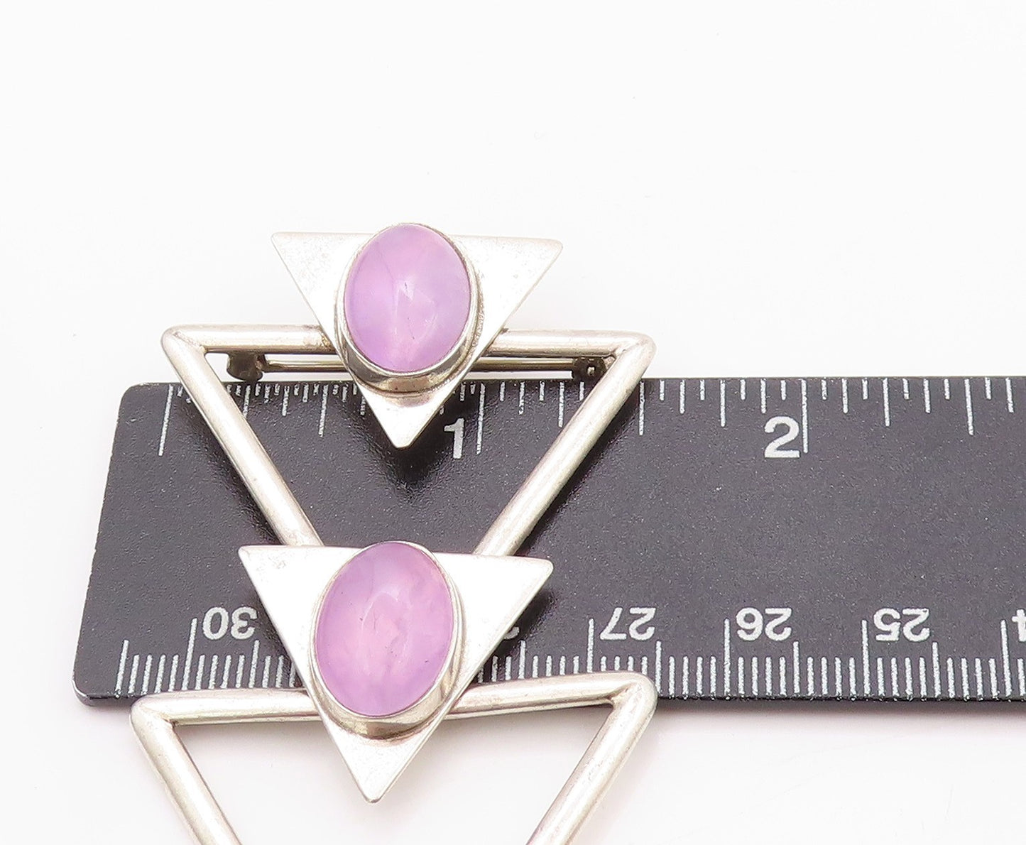 925 Sterling Silver Vintage Brooch Modernist Oval Gemstone Arrows Cutout BP11577