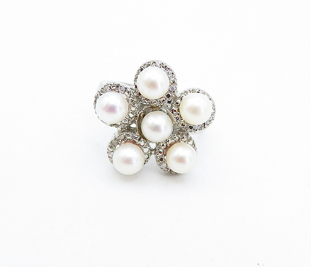 925 Sterling Silver  Freshwater Pearls Style Floral Cocktail Ring Sz 8  RG4114