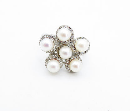 925 Sterling Silver  Freshwater Pearls Style Floral Cocktail Ring Sz 8  RG4114