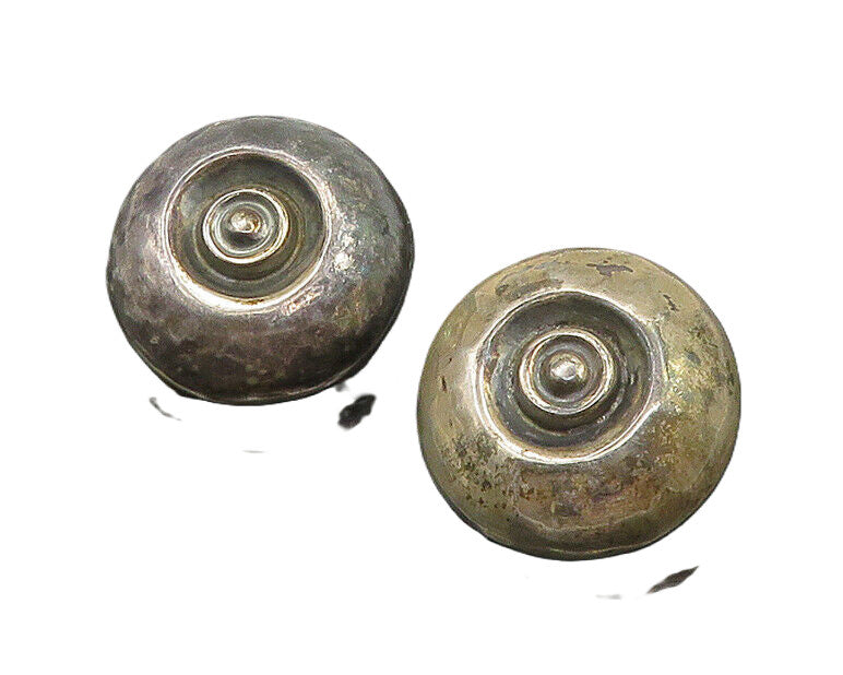 925 Sterling Silver  Vintage Round Hollow Dome Non Pierce Earrings  EG11400