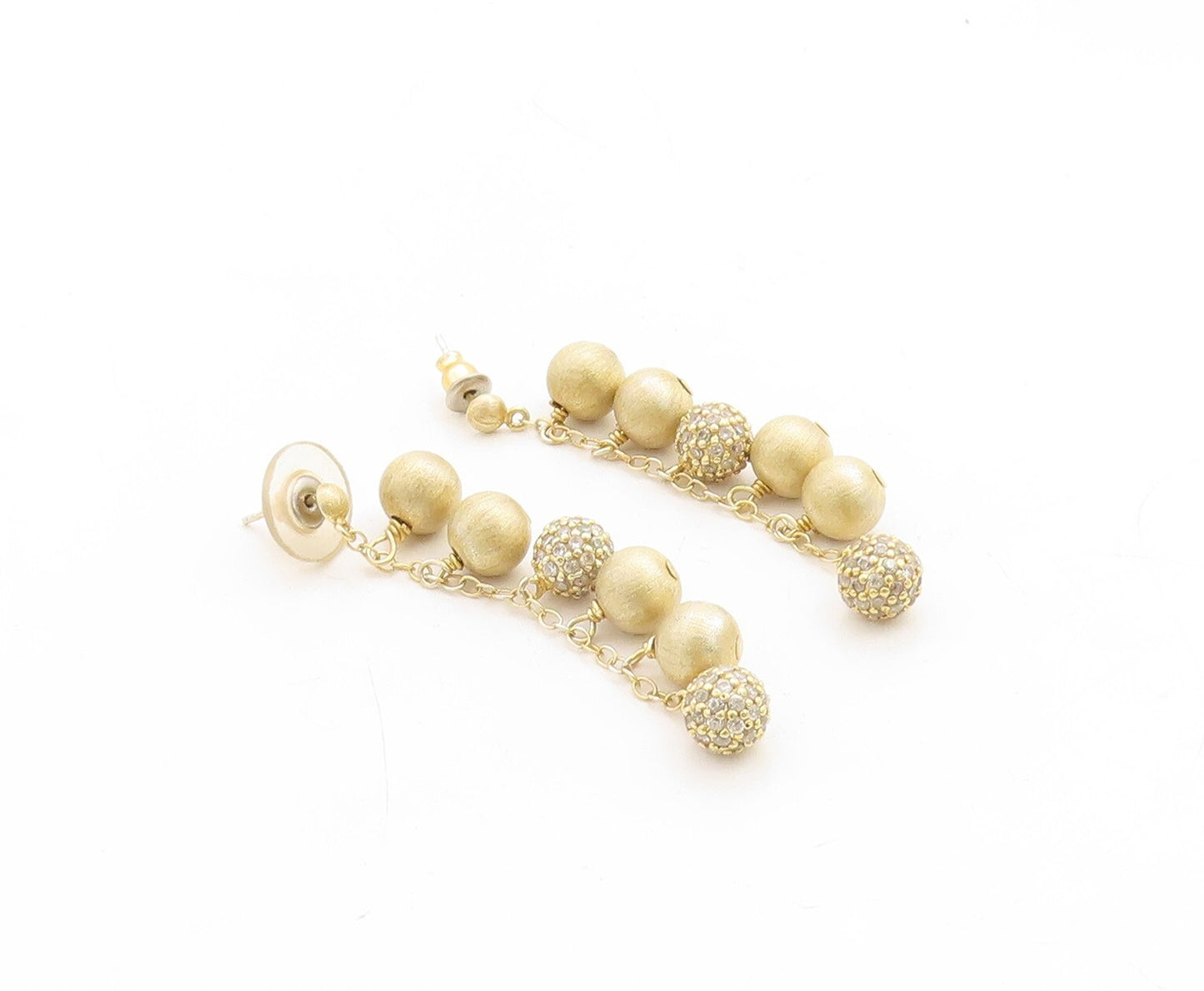925 Sterling Silver Vintage Earrings Gold Plated Drop Round CZ  Beads  EG13268