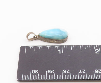 925 Sterling Silver  Vintage Cabochon Cut Larimar Rain Drop Pendant  PT15703