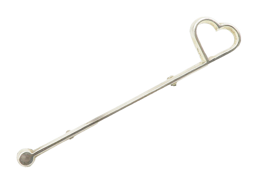 925 Sterling Silver  Vintage Open Love Heart Smooth Bar Brooch Pin  BP5619
