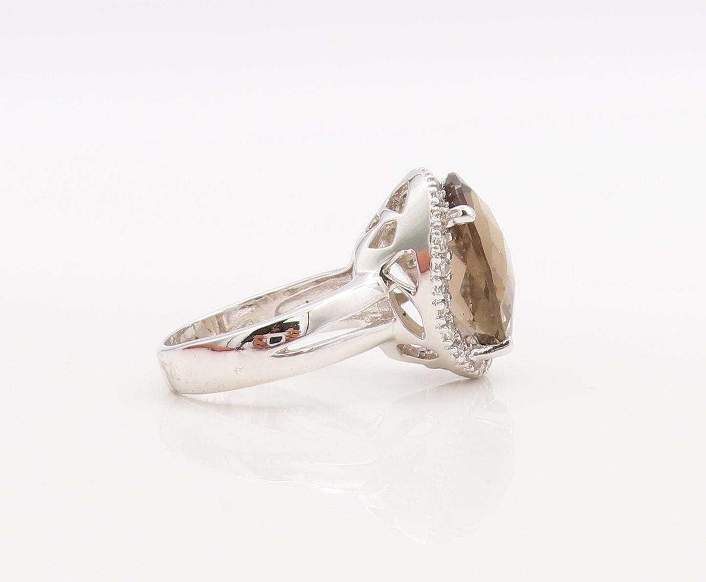 925 Sterling Silver Vintage Ring Designer CZ Oval Cut Smoky Quartz Sz 7  RG29840