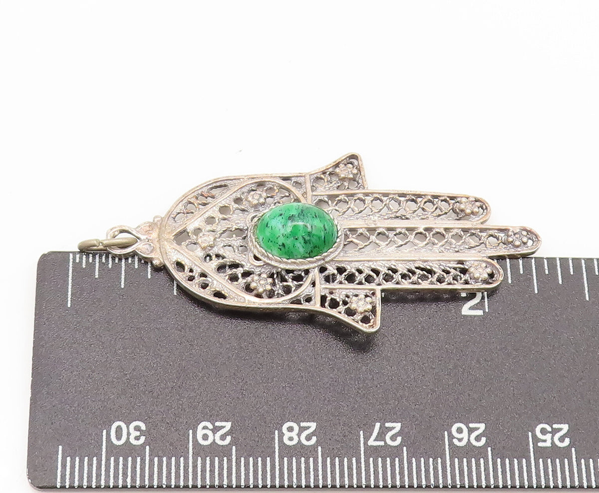 925 Sterling Silver  Vintage Filigree work Turquoise Hamsa Pendant  PT22323