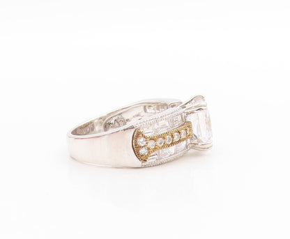 925 Sterling Silver Vintage Ring Modernist Two tone CZ Dome Band Sz 8 RG33451