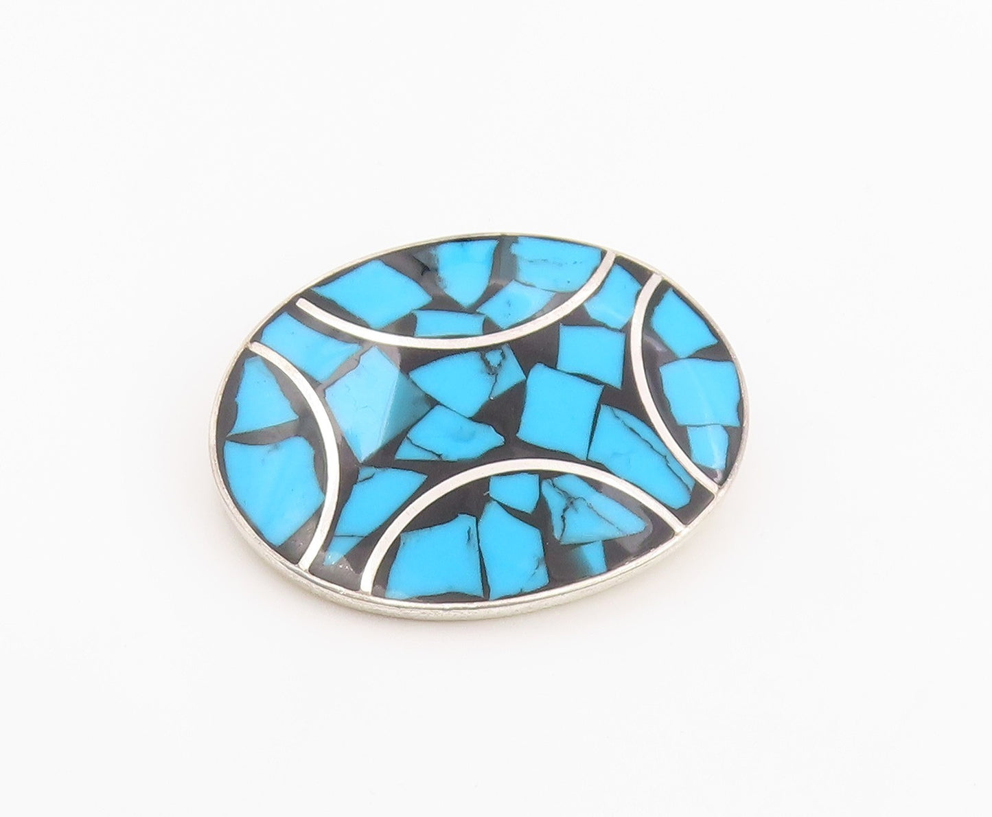 925 Sterling Silver Vintage Brooch Pin Turquoise & Onyx Inlay Design  BP12358