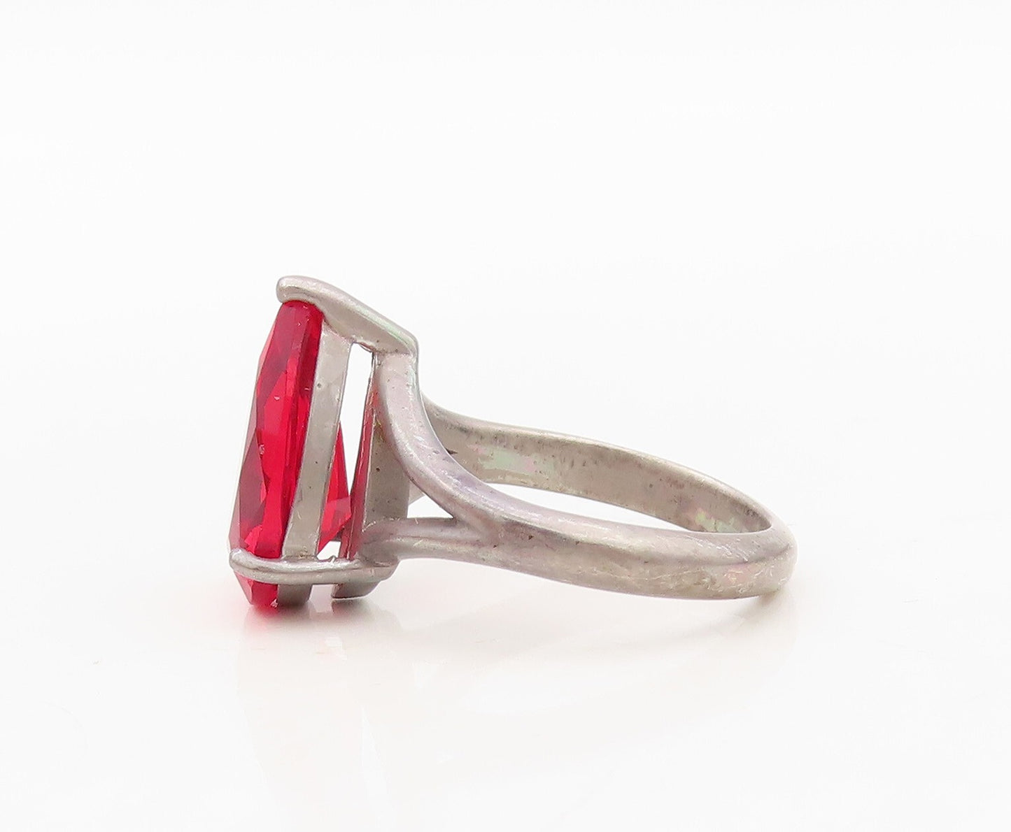 925 Sterling Silver Vintage Ring Minimalist Drop Cut Garnet  Sz 6.5  RG30320