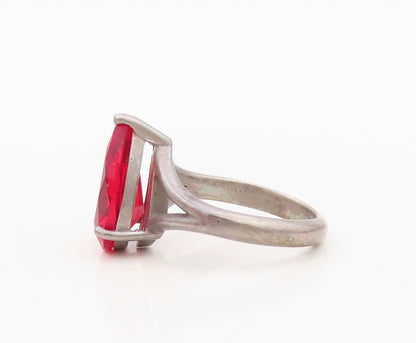 925 Sterling Silver Vintage Ring Minimalist Drop Cut Garnet  Sz 6.5  RG30320