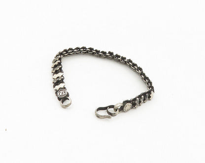 925 Sterling Silver  Vintage Dark Tone Petite Patterned Chain Bracelet  BT6810