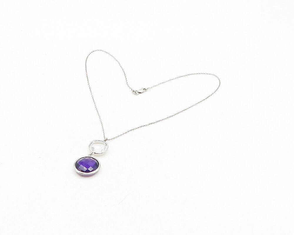 925 Sterling Silver  Faceted Amethyst & Topaz Thin Chain Necklace  NE3158