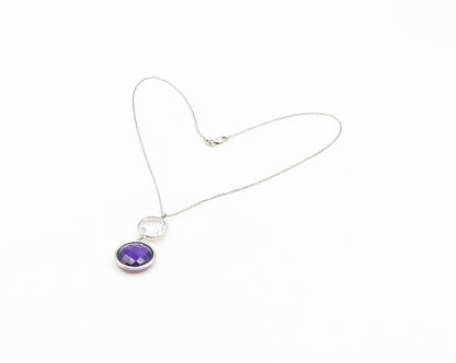 925 Sterling Silver  Faceted Amethyst & Topaz Thin Chain Necklace  NE3158