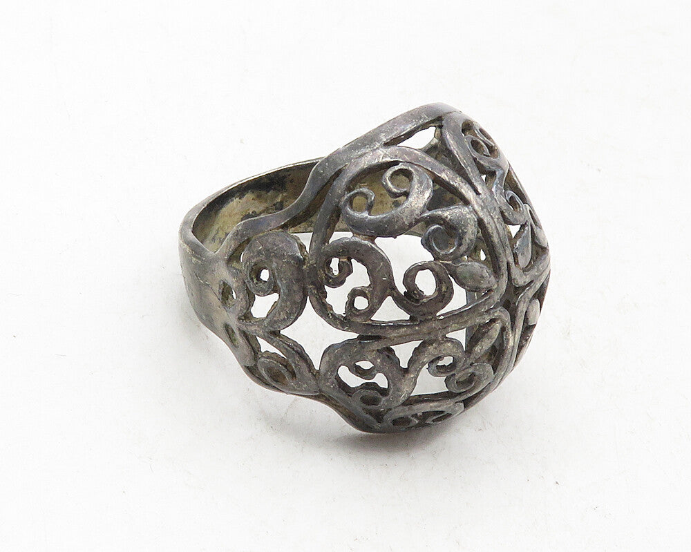 925 Sterling Silver  Vintage Oxidized Cutout Swirl Band Ring Sz 6.5  RG9689