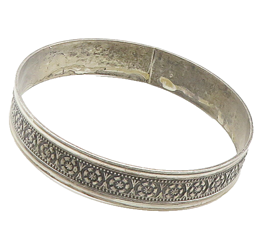 JEWEL ART 925 Sterling Silver  Vintage Floral Pattern Bangle Bracelet  BT7741
