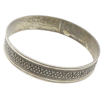 JEWEL ART 925 Sterling Silver  Vintage Floral Pattern Bangle Bracelet  BT7741