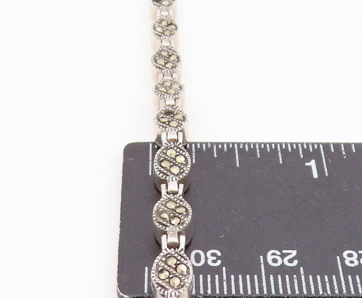 925 Sterling Silver  Mother Of Pearl & Marcasite Double Sided Bracelet  BT5099