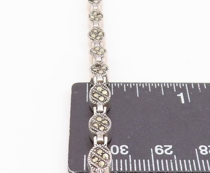 925 Sterling Silver  Mother Of Pearl & Marcasite Double Sided Bracelet  BT5099