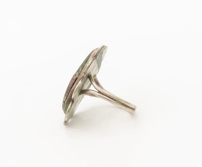 925 Sterling Silver Vintage Ring NAVAJO Jasper Carved Semicircle Sz 10.5 RG27680