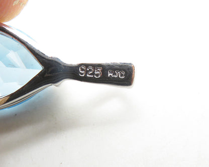 925 Sterling Silver  Faceted Blue Topaz Shiny Drop Pendant  PT15028