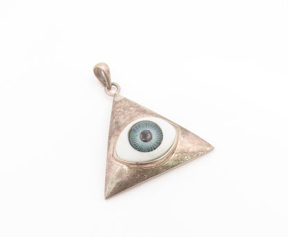 925 Sterling Silver Vintage Pendant Evil Eye Geometric Triangle Charm  PT26134