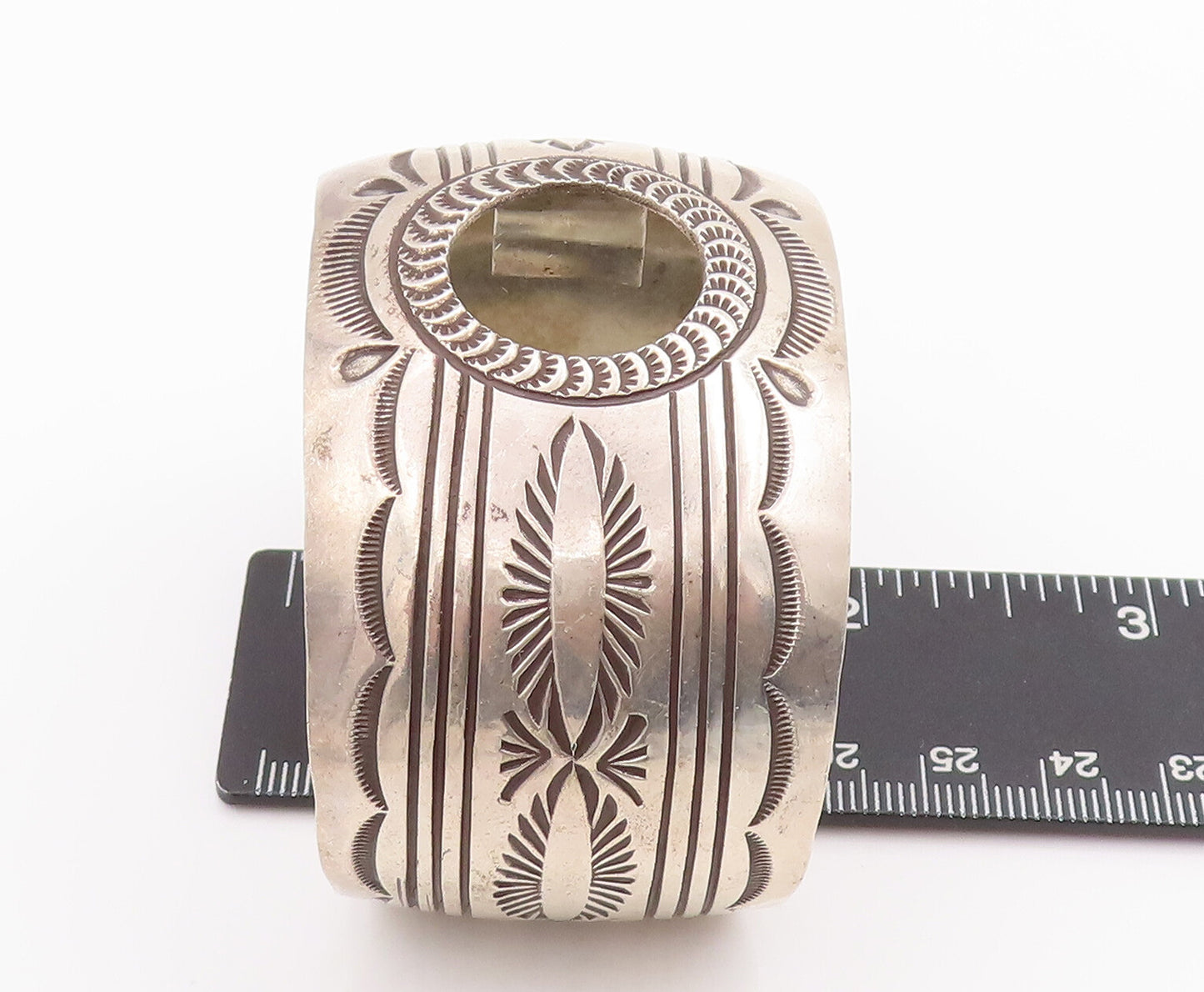 925 Sterling Silver Vintage Watch Cuff NAVAJO Solid Trible Design Carved  TR3772