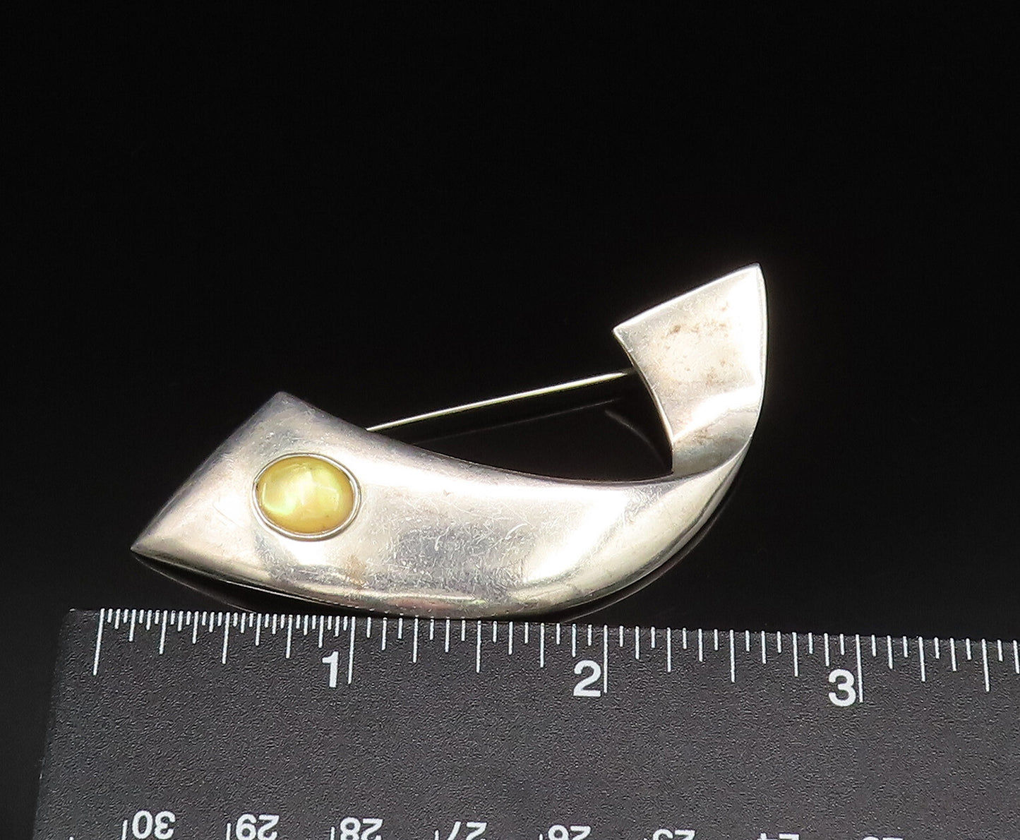 DESIGNER 925 Sterling Silver Vintage Cabochon Citrine Swirl Brooch Pin BP9556