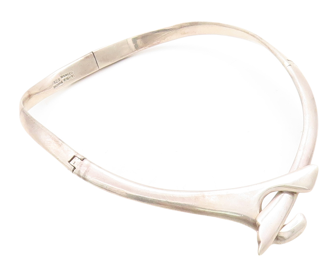 MEXICO 925 Sterling Silver  Vintage Shiny Bypass Style Collar Necklace  NE1610