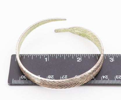 925 Sterling Silver  Vintage Single Feather Motif Bypass Cuff Bracelet  BT8764