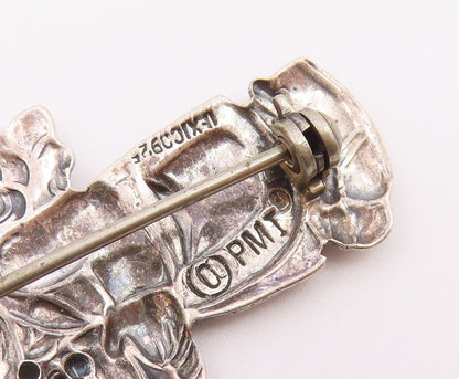 925 Sterling Silver  Vintage Little Girl Angel With Flowers Brooch Pin  BP8589