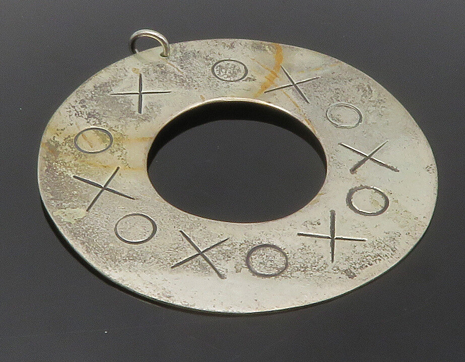 MEXICO 925 Sterling Silver  Vintage XO Etched Open Circle Pendant  PT10168