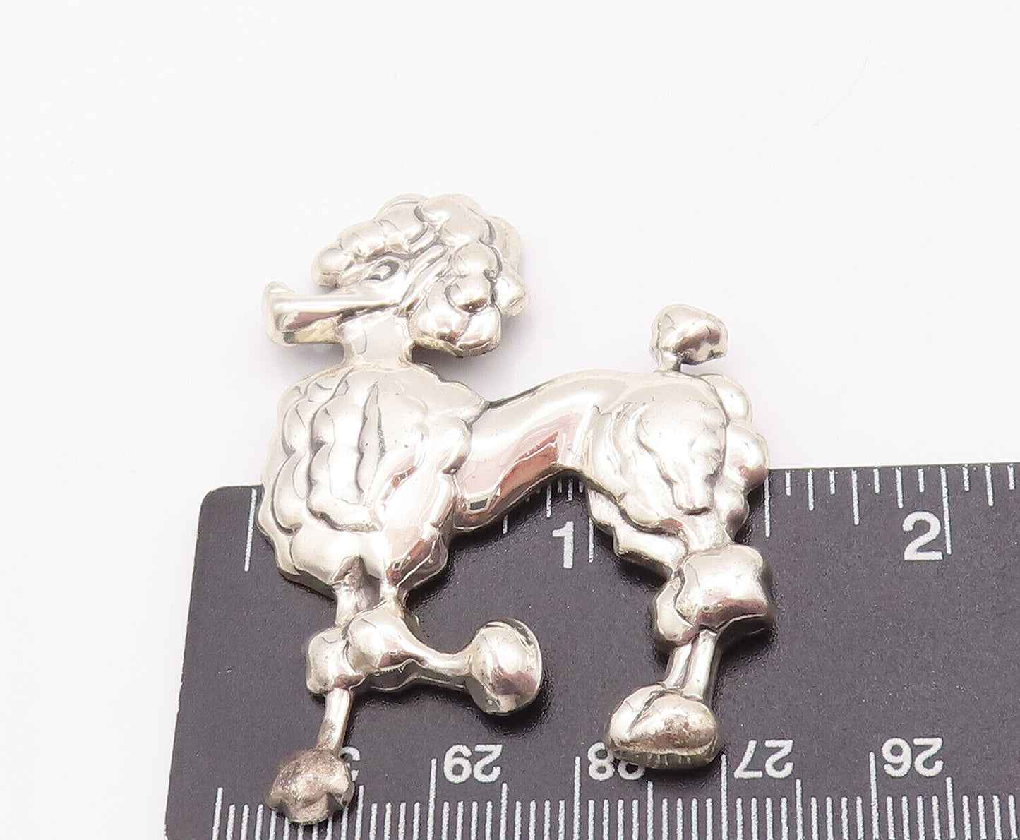 925 Sterling Silver Vintage Brooch Pin LANG Solid Carved Groomed Poodle  BP10846