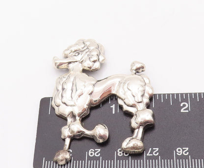 925 Sterling Silver Vintage Brooch Pin LANG Solid Carved Groomed Poodle  BP10846