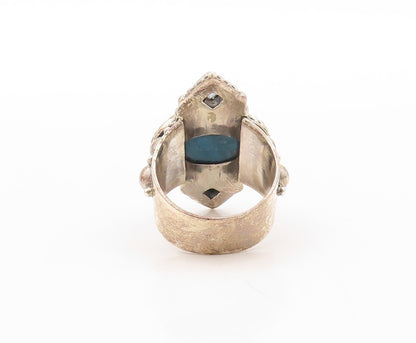 925 Sterling Silver Vintage Ring Carved Oval Gemstone Blue Topaz  Sz 8  RG30572