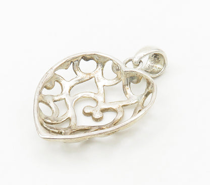 925 Sterling Silver  Vintage Shiny Open Swirl Love Heart Dome Pendant  PT12851