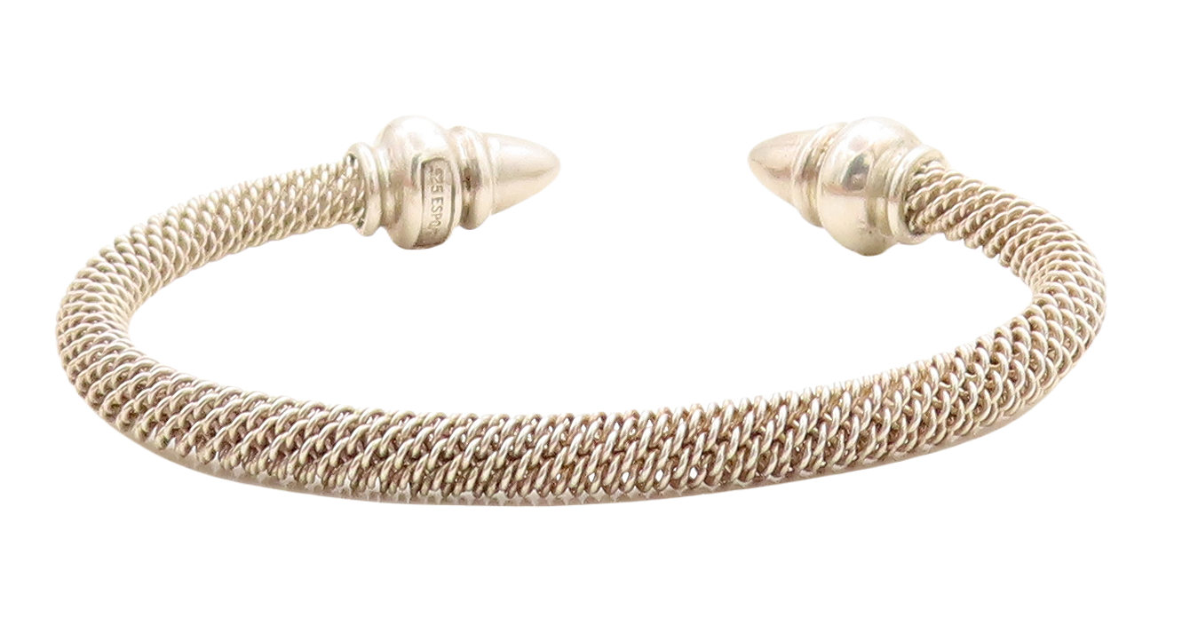 ESPO 925 Sterling Silver  Vintage Shiny Pointed Ends Cuff Bracelet  BT1965