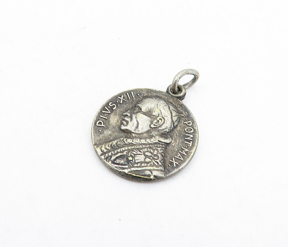 925 Sterling Silver Vintage Antique Oxidized Pope Vatican Pendant PT4415