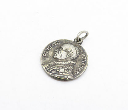 925 Sterling Silver Vintage Antique Oxidized Pope Vatican Pendant PT4415