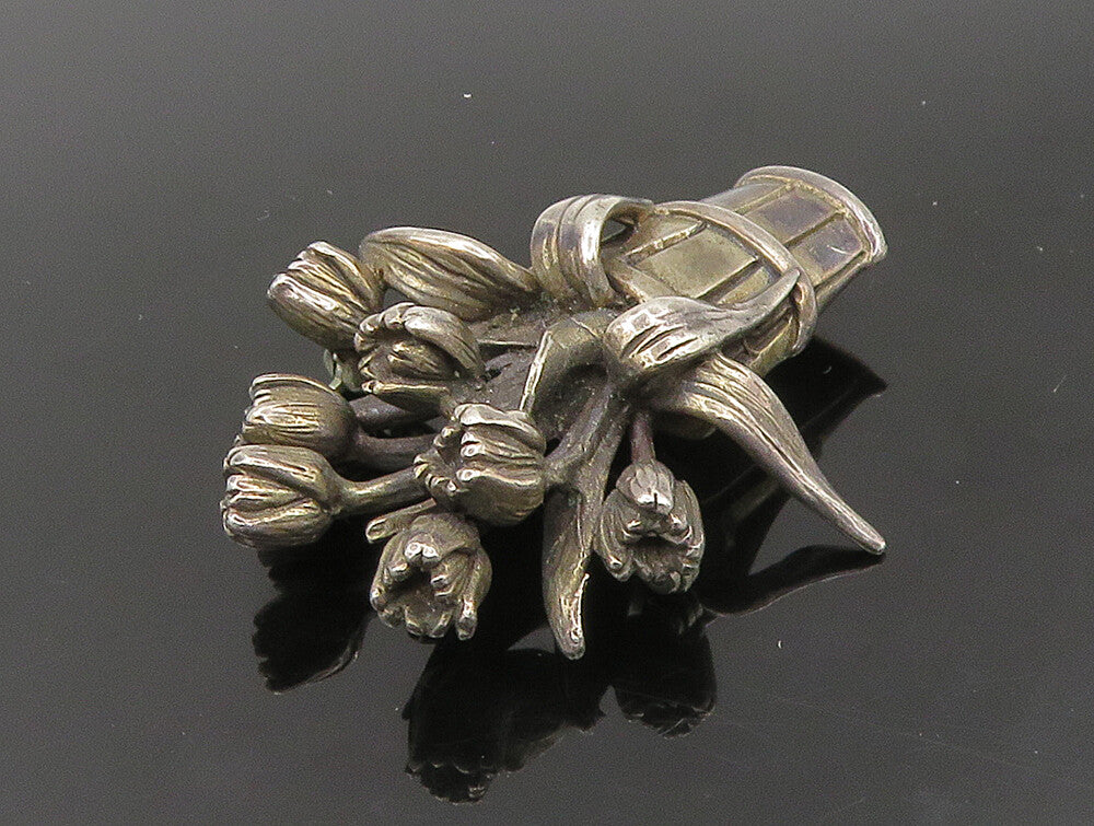 HAND & HAMMER 925 Sterling Silver Vintage Bouquet Of Flowers Brooch Pin BP9375