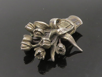 HAND & HAMMER 925 Sterling Silver Vintage Bouquet Of Flowers Brooch Pin BP9375